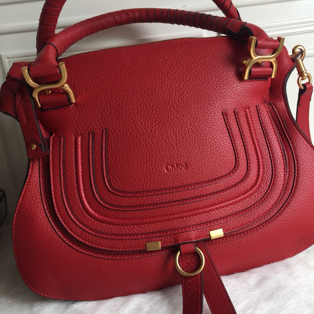 Chloe Large Marcie Bag In Red Grained Leather